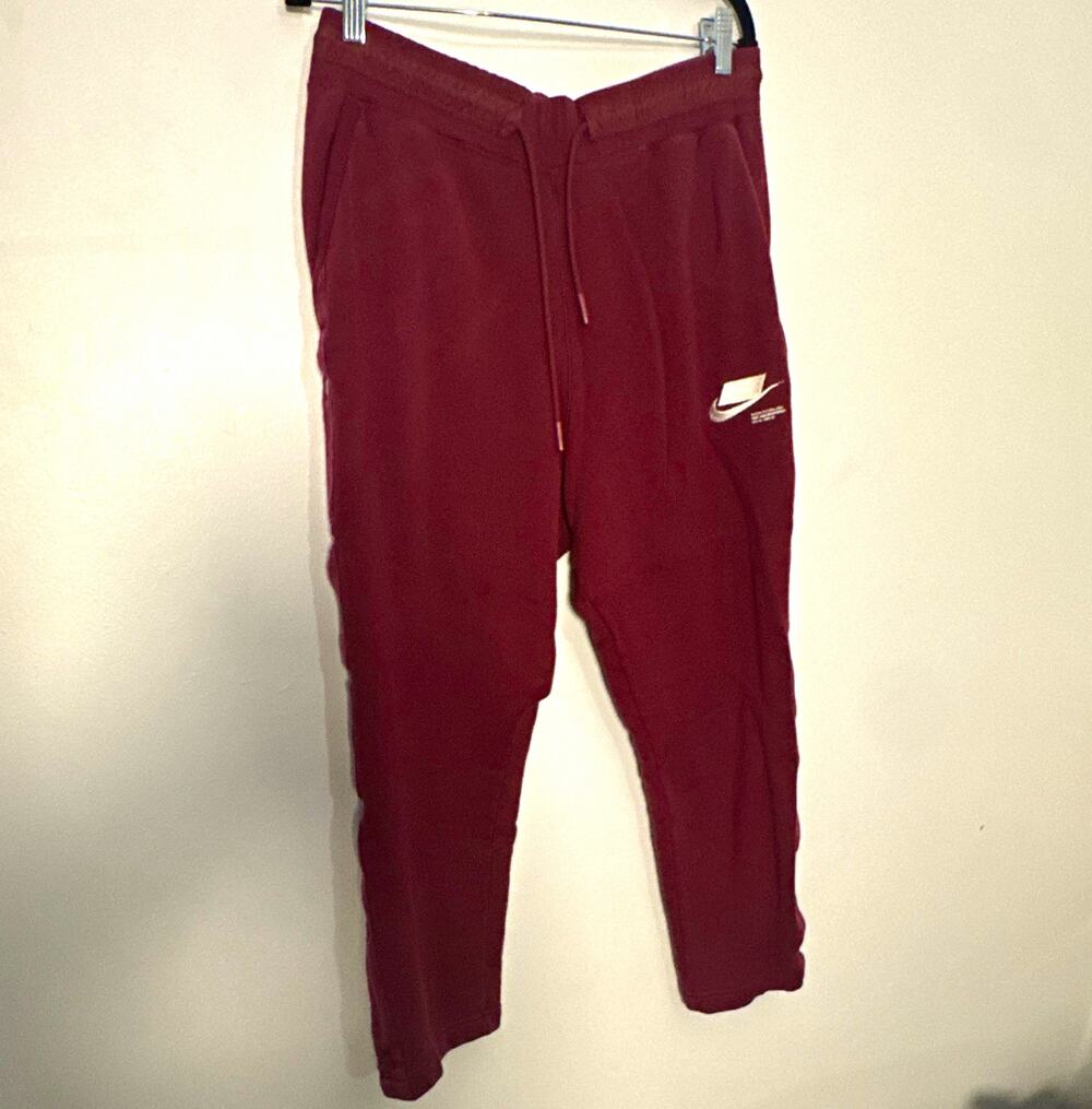 Nike Sportswear Burgundy Track Pants Men's L Logo Drawstring Pockets